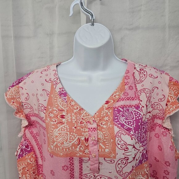 Hester & Orchard Pink Bandana Patchwork Peasant Blouse Boho Hippie XL - Picture 2 of 13